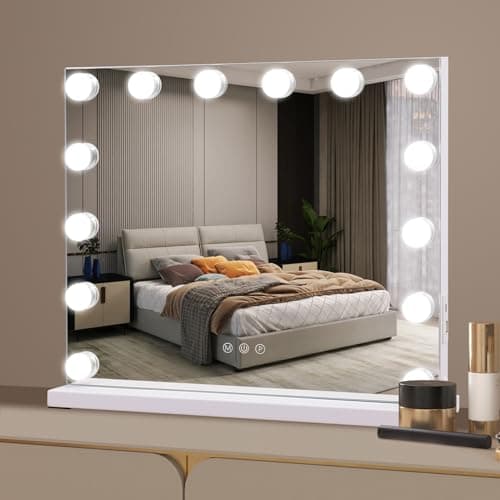 Image of Ruication Hollywood Vanity Mirror with 14 Dimmable Bulbs, 3 Colour Modes and Touch Screen Control, 50 × 40 cm, Table or Wall Mounted