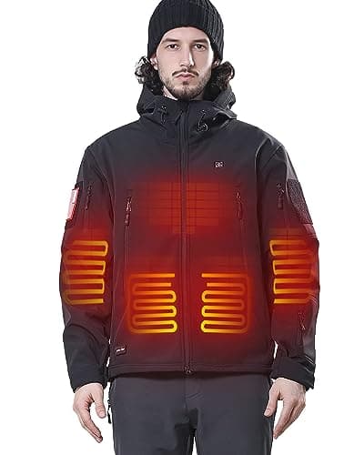 Image of DEWBU Heated Jacket with 12V Battery Pack Winter Outdoor Soft Shell Electric Heating Coat, Men's Black, L