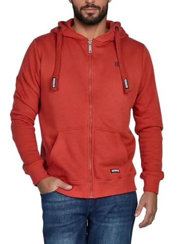 Image of riverso RIVNoah Men's Sweat Jacket with Hood Zip Regular Fit Hooded Jacket Hoodie Brown Red Blue Black Green Grey Beige S M L XL XXL 3XL 4XL 5XL, Rusty Ochre Red (15400), L