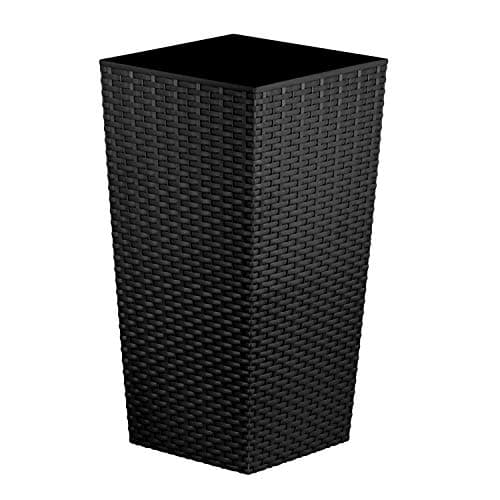 Image of CrazyGadget Tall Square Plastic Rattan Indoor/Outdoor Planters, Single Pot, Black, 12 Litre