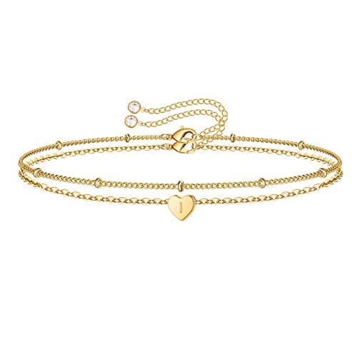 Image of TINGN Gold Initial Bracelet for Women Girls - 14K Gold Plated Letter I Initial Bracelet Layered Beads Heart Charm Bracelets for Womens Girls Jewelry Heart Bracelets Gifts for Her Women Sister Mum