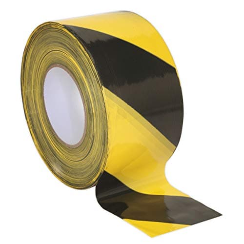 Image of Sealey Btby Hazard Warning Barrier Tape 80Mm X 100Mtr Black/Yellow Non-Adhesive
