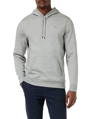Image of Original Penguin Men's L/S Sticker PETE Pullover Fleece Hoodie Hooded Sweatshirt, RAIN Heather, Extra Large