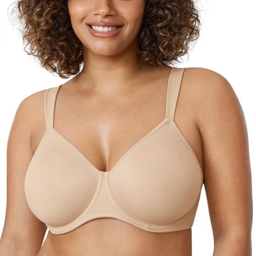Image of DELIMIRA Women's Non-Padded Minimiser Bras Full Coverage Seamless Underwire Plus Size Smooth T Shirt Bra Beige 34H