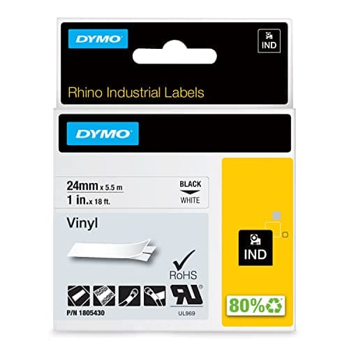 Image of DYMO Rhino Industrial Vinyl Labels | 24 mm x 5.5m | Black Print on White | Self-Adhesive | for DYMO LabelManager & Rhino Label Makers