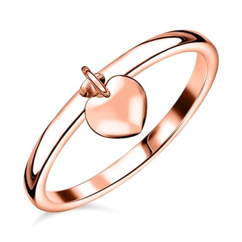Image of TJC Love Heart Charm Band Ring Stylish for Women in Rose Gold Plated 925 Sterling Silver Size M with High Gloss Metal Wt. 2.27 Grams