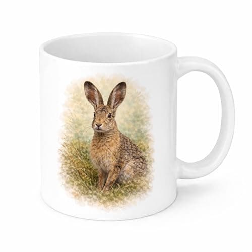Image of Brew Crew Gifts Watercolour Hare Mug, British Wildlife Ceramic Coffee Cup, Country Animal Gift, 11oz (White)