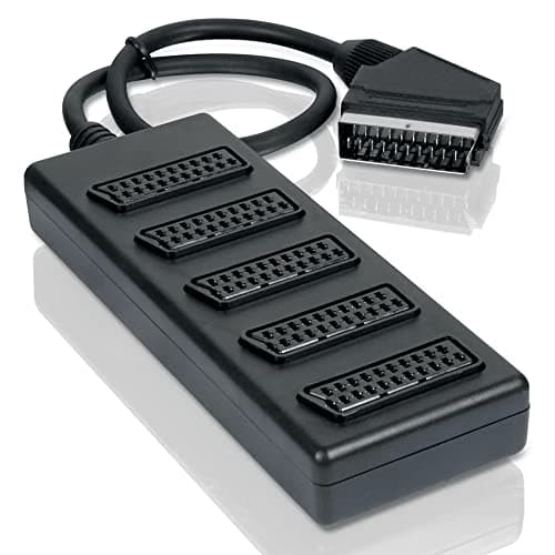 Image of scart plug to 5 scart socket adaptor - 0.5m cable