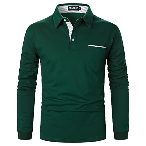 Image of APAELEA Men's Long Sleeve Polo Shirt Casual Rugby Shirts with Plaid Down Collar,Green,XXL