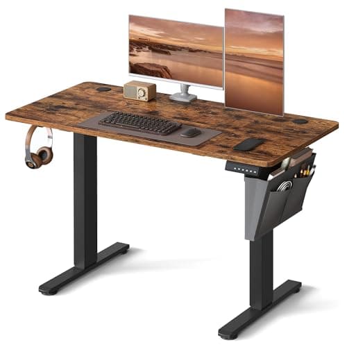 Image of VASAGLE Electric Standing Desk, Height Adjustable Desk, 60 x 120 x (72-120) cm, 4 Memory Heights, Storage Pocket, for Home Office, Study, Rustic Brown and Ink Black LSD132K02