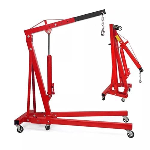 Image of 2 Ton Folding Hydraulic Engine Hoist Crane on Wheel, Heavy Duty Adjustable Engine Crane Stand Jack Lifting Tools for Car Workshop Garage Red