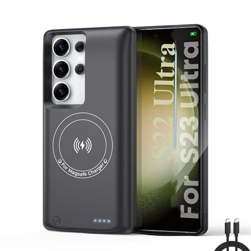 Image of Battery Case For Samsung Galaxy S23 Ultra/S22 Ultra Charging phone case, Real 10000mAh Portable Power Bank with Magnetic Wireless Charging,Protective Charger phone case with battery pack Black