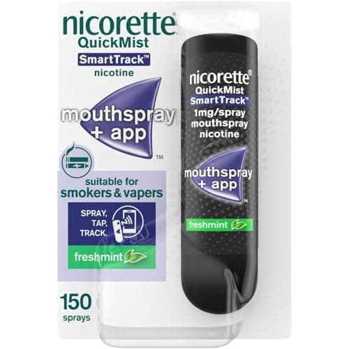 Image of Nicorette QuickMist SmartTrack Mouthspray (1 x 150 Sprays), Freshmint, Quit Vaping or Quit Smoking Aid designed to start reducing cravings in 30 Seconds, Smoking or Vaping Cessation Aid