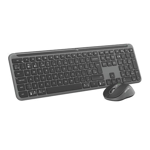 Image of Logitech MK950 Signature Slim Wireless Keyboard and Mouse Combo, Sleek Design, Quiet Typing and Clicking, Switch Across Three Devices, Bluetooth, Multi-OS, Windows and Mac, QWERTY UK Layout - Graphite