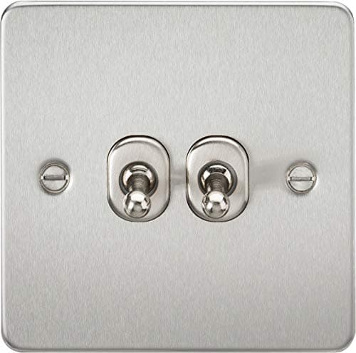 Image of Knightsbridge FP2TOGBC 10 A 2G 2-Way Toggle Switch with Flat Plate, Brushed Chrome
