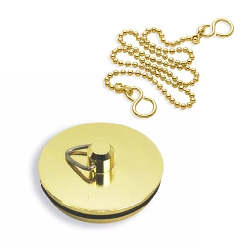 Image of SISI UK® Sink Bath Basin Shower Plug Stopper Brass 37mm 1.1/2 inch 12 -inch Polished Brass Ball Chain and S-Hook