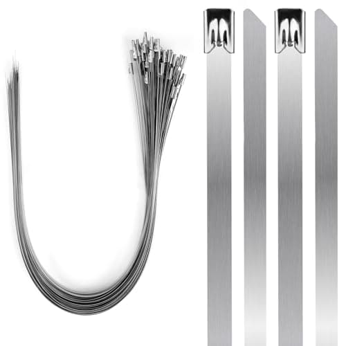 Image of Viuxule Metal Cable Ties 400mm x 7.9mm, 50 pack 16in Stainless Steel Zip Ties Heavy Duty 260 lbs, Multi Self Locking Long Wrap Tie, Binding Cable for Machinery Exhaust Wrap, Pipes, Farms Cables, Fence