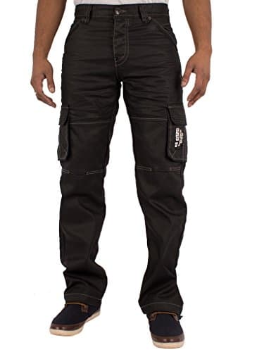 Image of ENZO Mens Designer Cargo Combat Denim Jeans Pants All Waist Size Black Coated 34 W X32L