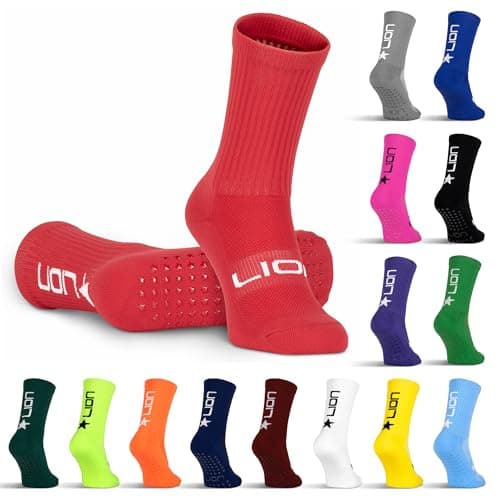 Image of LION SPORTSWEAR Football Grip Socks For Men/Women/Kids - Variety Of Colours To Match Your Team Kit & Sleeve Socks (UK, Alpha, S, Red)