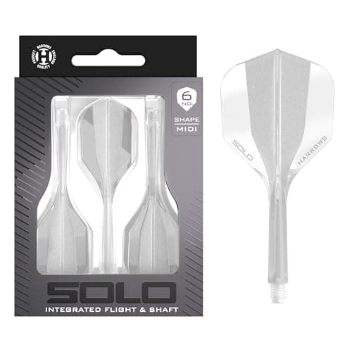 Image of Harrows Solo Integrated Flight & Shaft System – 3 Molded Flights & Shafts – One-Piece Aero Core Construction – Fixed 90° Design for Stability (Clear, Midi)