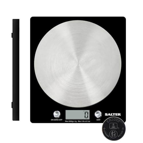 Image of Salter 1036 BKSSDR Digital Kitchen Scale – Cooking & Baking Scales for Food Weight, Stainless Steel Weighing Platform, 5KG Capacity, Tare Function, Large LCD Easy Read Display, Measure Liquids, Black