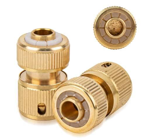 Image of Tesmotor 2 Pieces Brass Quick Connector for 1/2 Inch Water Hose - Quick Coupling with Stop Function for 1/2 Inch Garden Hoses