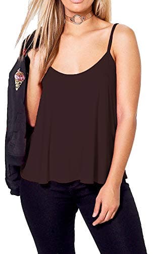 Image of Plain Strappy Cami Vest Top Swing and Flowy Women's Sleeveless Loose Fit Camisole Tank Top Scoop Neck Dark Choclate Brown-20-22