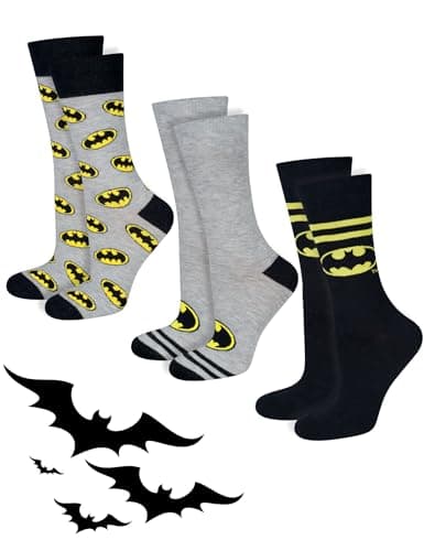 Image of DC Comics The Batman Superman Socks Men Cotton Funny Gifts Mens Walking Sock 6.5-10.5 Batman Gray 3 Pairs
