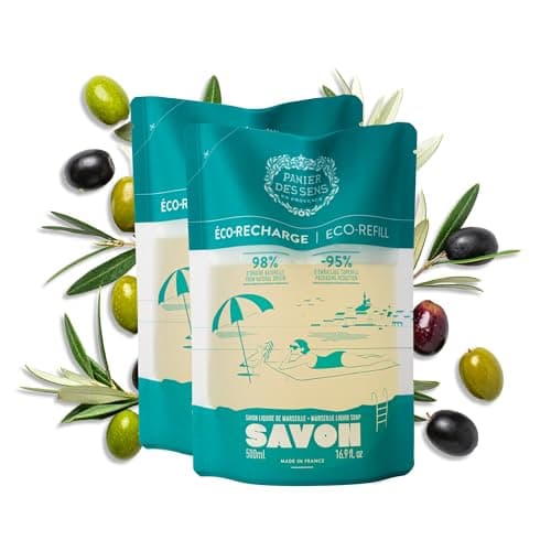 Image of Panier des Sens Marseille Liquid Soap Refill 2×500ml - Hand Soap - Limited Edition - 98% Natural Origin Ingredients - Iconic Olive Scent - Limited Designed - Made in France