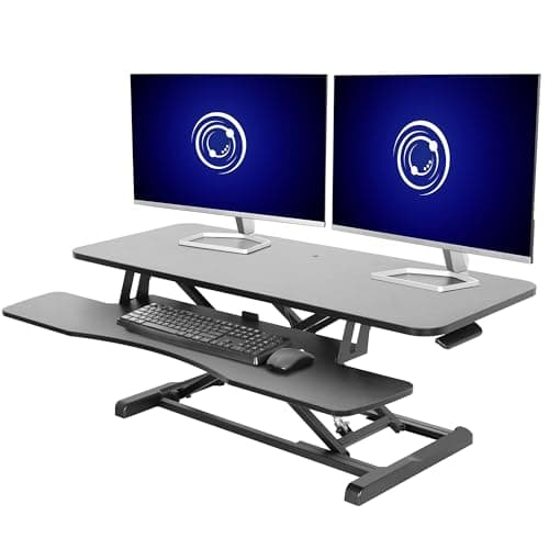 Image of VIVO 107 cm Desk Converter, K Series, Height Adjustable Sit to Stand Riser, Dual Monitor and Laptop Workstation with Wide Keyboard Tray, Black, DESK-V042KB