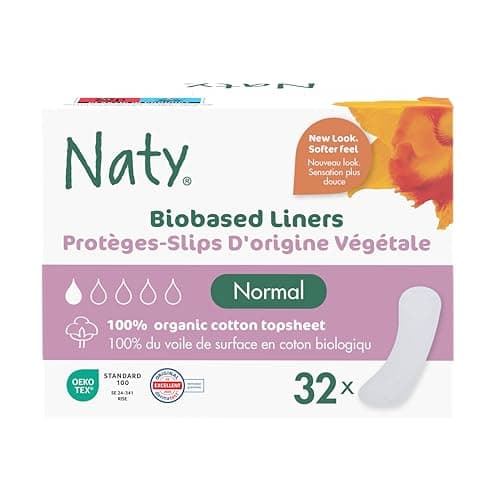 Image of Naty Panty Liners Normal Wrapped | 100% Certified Organic Cotton top Sheet| Certified Skin-Safe | Unscented, 0% Conventional Plastic | Comfortable & Breathable | 32 Liners
