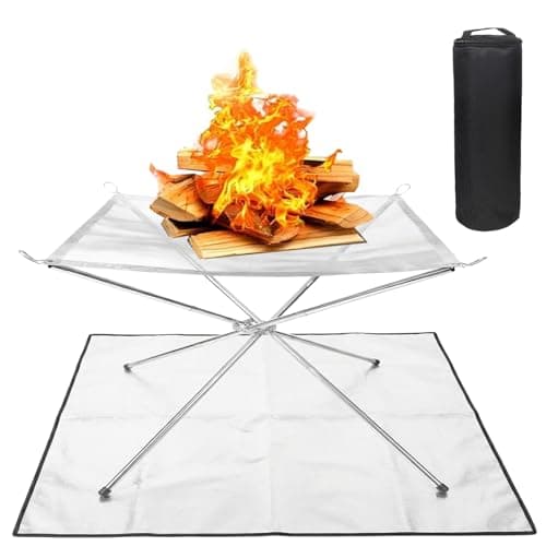 Image of Portable Fire Pit for Camping,Outdoor Folding Fire Pit Large Size 56cm Fireplace with Heat Resistant Firepit Mat & Carrying Bag,304 Stainless Steel Mesh BBQ Fire Bowl for Patio,Backyard and Garden