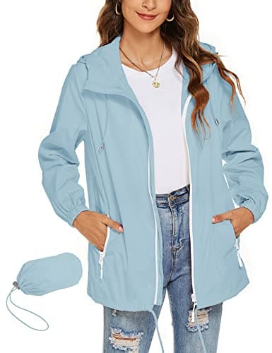 Image of Rapbin Waterproof Coat Womens Lightweight Breathable Spring Jackets Outdoor Active Cycling Rain Jacket Windbreaker(Light Blue,XL)