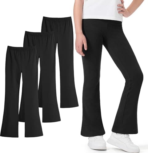 Image of Auranso Girls Flared Leggings Kids Cotton Dance Yoga Bell Bottoms Athletic Pants, Black, 9-10 Years