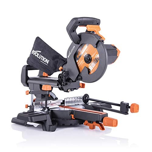 Image of Evolution Power Tools R210SMS+ Sliding Mitre Saw With Multi-Material Cutting, Cuts Wood, Metal, Plastic & More, 45° Bevel, 50° Mitre, 230mm Slide, 1500 W (230 V)