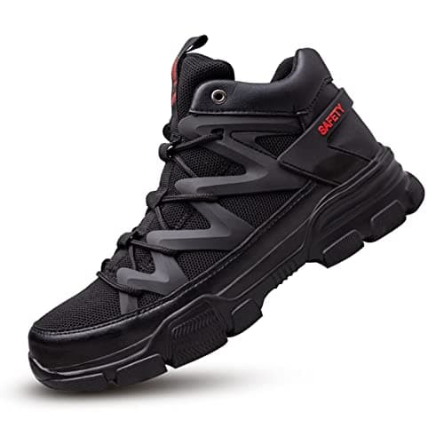 Image of R-Win Safety Shoe for Men Women No Metal Composite Plastic Toe Cap Trainers Lightweight No Slip Mid Top Black Khaki Work Hiking Boots Climbing Boots