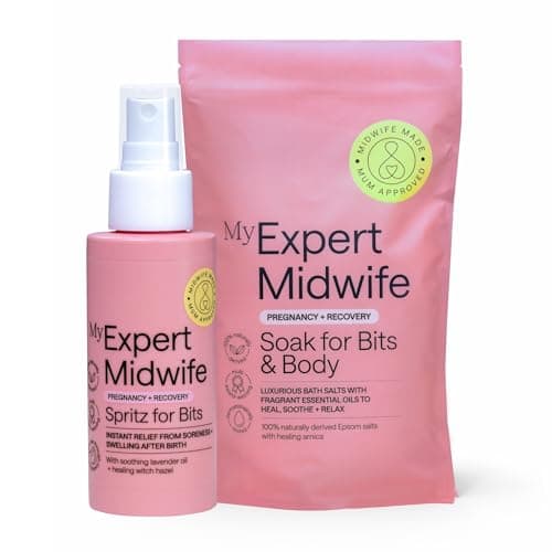 Image of My Expert Midwife Birth Postnatal Recovery Essentials with Multi-Award-Winning Perineal Spray Spritz for Bits and Soak for Bits Bath Salts, Soothe Perineum & Calm Aching Muscles (Pack of 2)