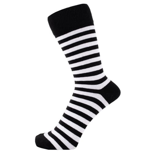 Image of ZAKIRA Combed Cotton Dress Socks - Striped Business Crew Socks for Men & Women, Soft Breathable Cotton, 6-10 (UK), White/Black