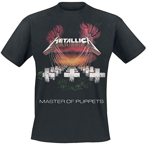 Image of Metallica Men's Master of Puppets European Tour '86_Men_Bl_Ts: 1XL Regular Fit Crew Neck Short Sleeve T - Shirt, Black (Black Black), X-Large (Manufacturer Size: X-Large)