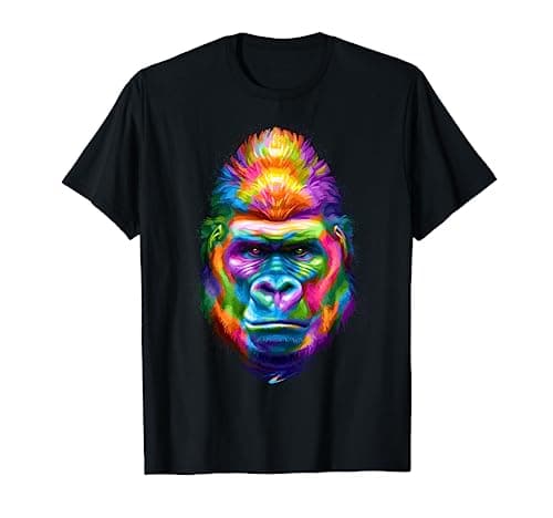 Image of Stonemask Studio Gorilla Animal Print T-Shirt - Men's Adult Unisex Black Short Sleeve Small