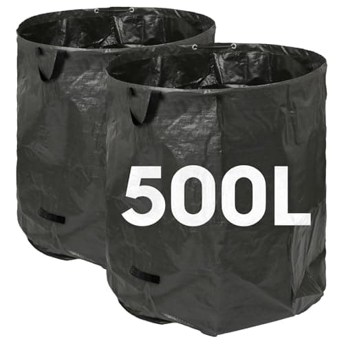 Image of Harbour Housewares Garden Waste Bags with Handles - 500L x 2 Heavy Duty Garden Bag, Collapsible Recycling Green Bags Reusable Gardening Waste Sacks for Grass, Weeds, Compost, Leaves, Debris