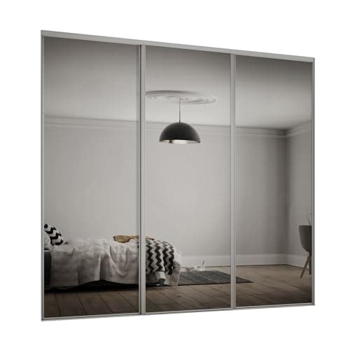 Image of SPACEPRO Heritage Sliding Mirror Wardrobe Doors – Modern 3 door Sliding Mirror Wardrobe, Silver Finish, Full Length Mirror Sliding Door Kit with Track, Ideal for 2260mm x 1760mm opening size