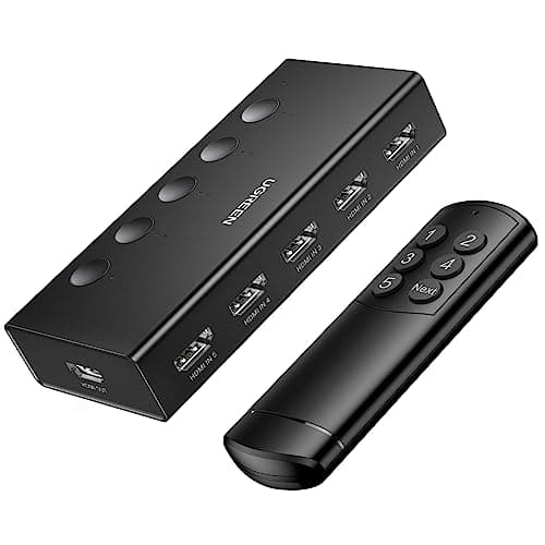 Image of UGREEN HDMI Switch 5 in 1 Out, HDMI Splitter 4K@60Hz with Remote, 5 Port Hdmi 2.0 Switcher Support 3D CEC HDR HDCP 2.2, Compatible with PS5/4, Xbox, TV Box, Blu-Ray, HDTV, Monitor, Projector (Black)