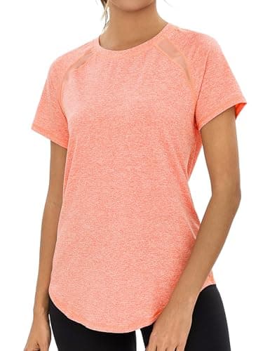 Image of Gyabnw Gym Tops Women Workout Yoga Running Top Quick Dry Sports T-Shirt Ladies Crew Neck Short Sleeve Tee Shirts Orange