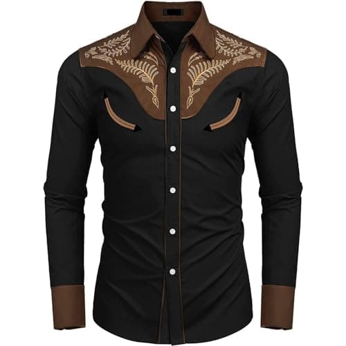 Image of T-Shirts Men's Shirt Short Sleeve Men's Fashion Western Style Print Loose Personality Long Sleeve Shirt, black, XXL
