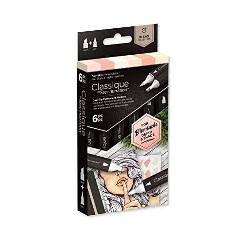 Image of Crafter's Companion Spectrum Noir Classique Blend Twin Tip Blendable Alcohol Based Marker Set with Japanese Nibs - Pack of 6 - Perfect for Colouring, Drawing & Illustration (Fair Skin Pack)