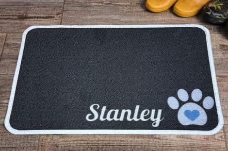 Image of Personalised Extra Large Pet Feeding Mat | Machine Washable & Absorbent Carpet Pile | Non-Slip Backing | Little Paw Blue