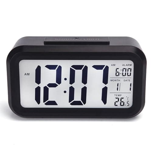 Image of DTL Digital Alarm Clock LED Display with Temperature Big LCD Digit Display Larger LCD Backlit Display Snooze Smart Brightness Sensor for Bedroom Home Office and Travel