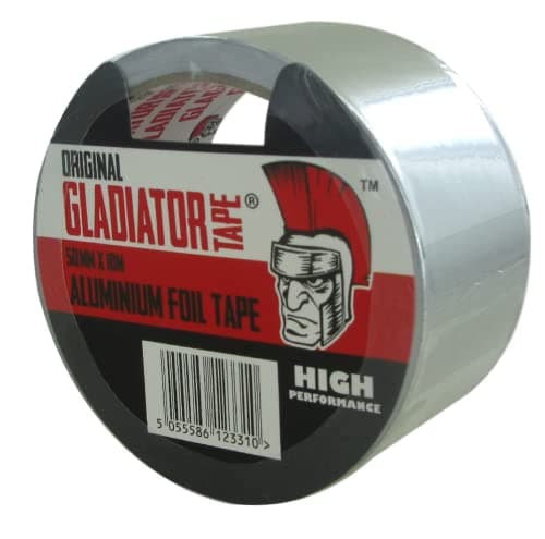 Image of Gladiator® Aluminium Tape (50mm x 10m) | Highly Adhesive Aluminium Foil Tape, Insulation Tape For Insulating And Sealing Ducts | Heat Resistant | Silver
