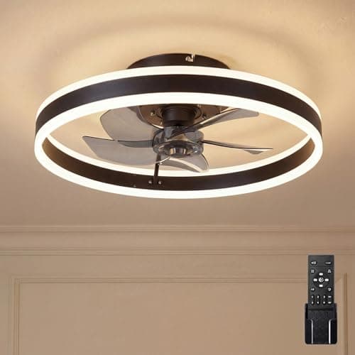 Image of Emitto Ceiling Fans with Lights and Remote, Smart LED Ceiling Fan Light 50cm, 6 Speeds DC Motor, Dimmable 3000K-6500K, Reversible Remote, Modern Small Ceiling Fan Light for Bedroom Living Room, Black